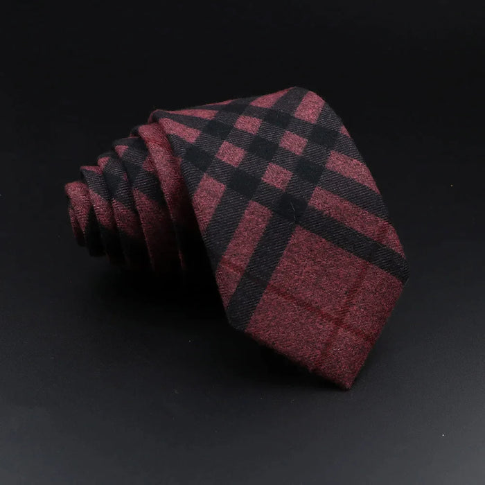 Handmade Mens Plaid Tie Black Grey Red Cotton Wool Wedding Business Party Gift Accessory