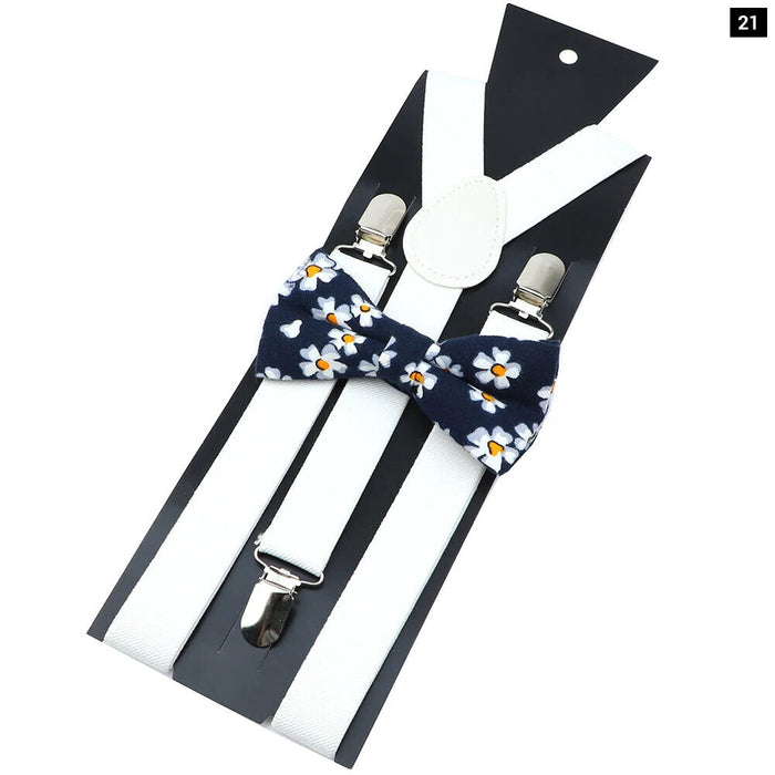 Cotton Suspenders And Bow Tie Set Adjustable And Elastic For Weddings