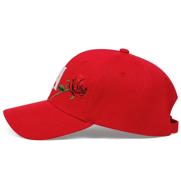 Adjustable Rose Embroidered Baseball Cap / Hat For Outdoor Wear