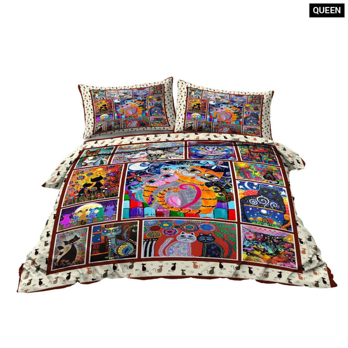 3 Piece Cat Bedding Set Duvet Cover Bedspreads And Pillow Shams