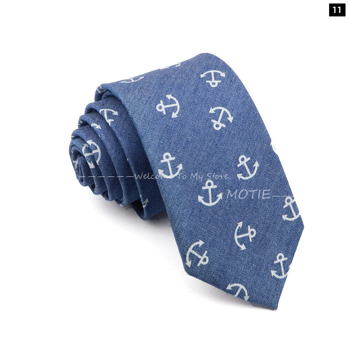 Floral Skull Anchor Denim Tie For Weddings Parties And Daily Wear