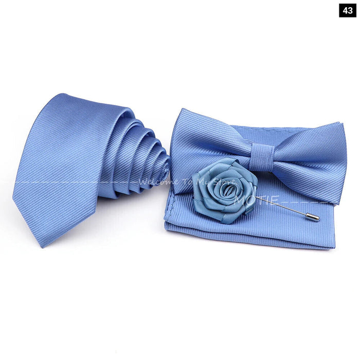 Tie Set Solid Colour Bowtie Handkerchief Brooch Cufflink For Business Weddings And Gifts