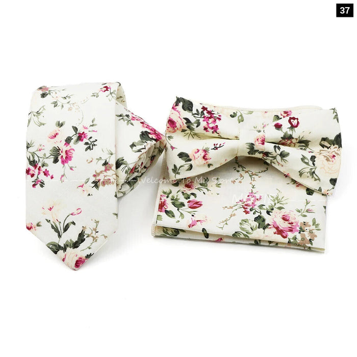 Floral Tie And Handkerchief Set For Business And Weddings