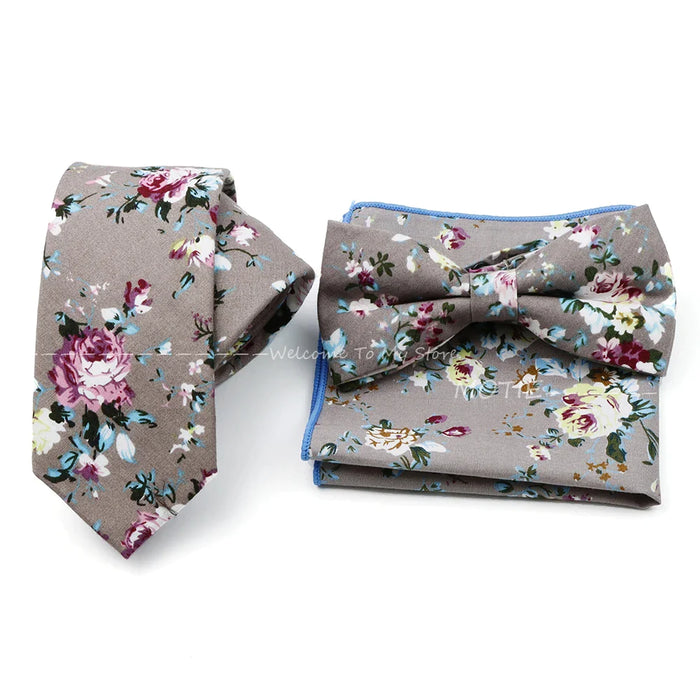 Floral Tie And Handkerchief Set For Business And Weddings