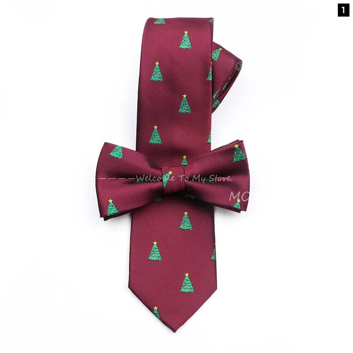 Christmas Tie Set Red Snowflake Pattern Parent-Child Polyester Gift Accessory