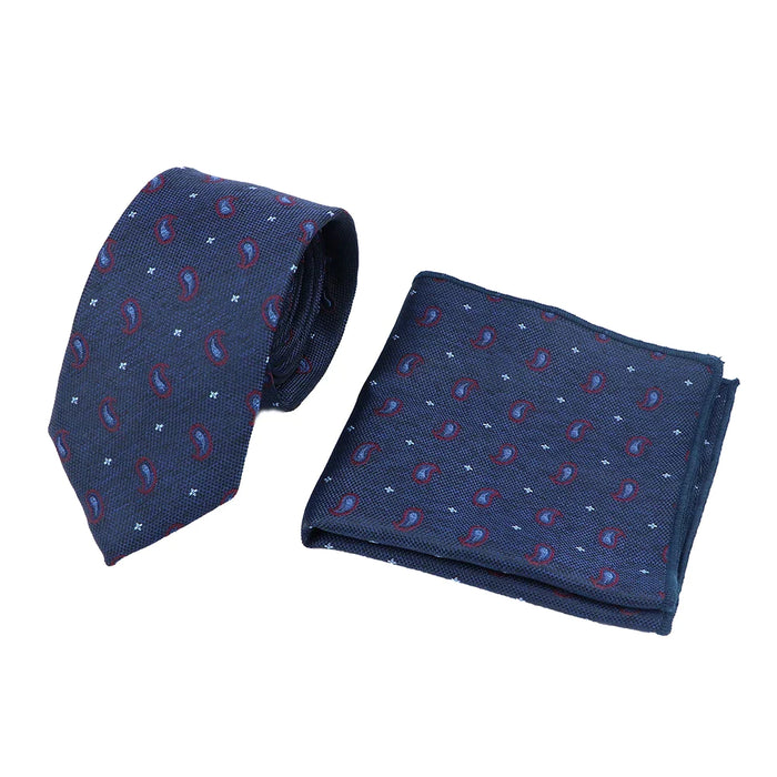 Red Paisley Tie And Pocket Square Set For Business And Weddings