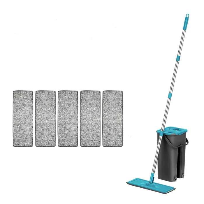 Hand Free Floor Mop And Bucket Set With Washable Microfiber Pads For Hardwood