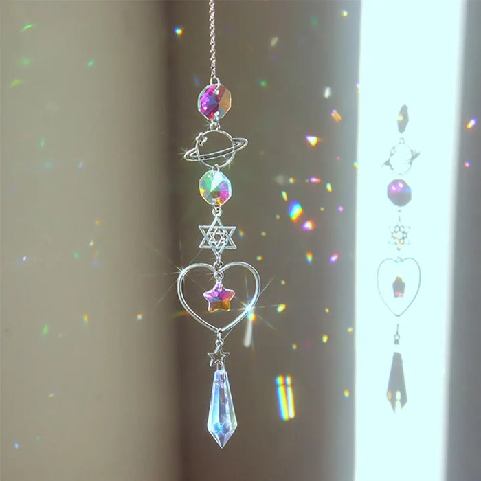 Crystal Wind Chime Moon Sun Catcher Diamond Prisms Pendant Dream Catcher Rainbow Hanging Drop Home Garden Decor