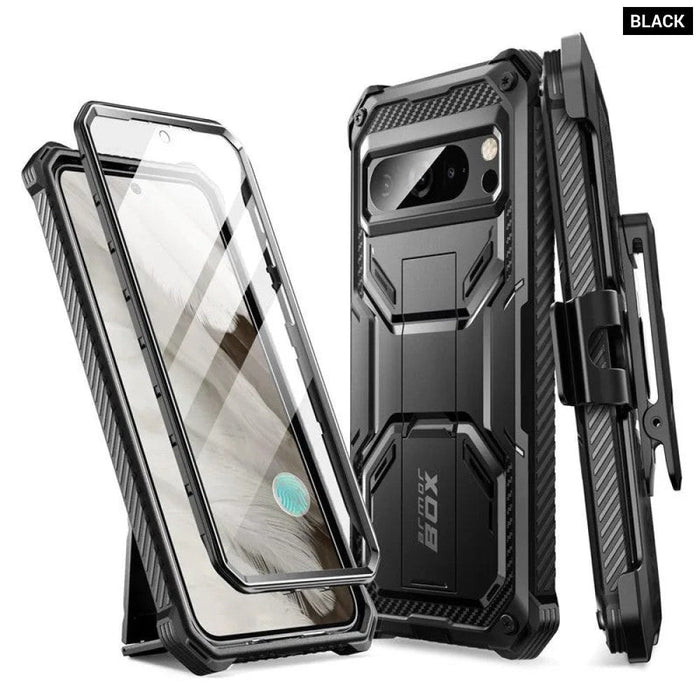 For Google Pixel 8 Pro Armorbox Full-Body Rugged Anti-Slip Bumper Case With Built-In Screen Protector & Kickstand