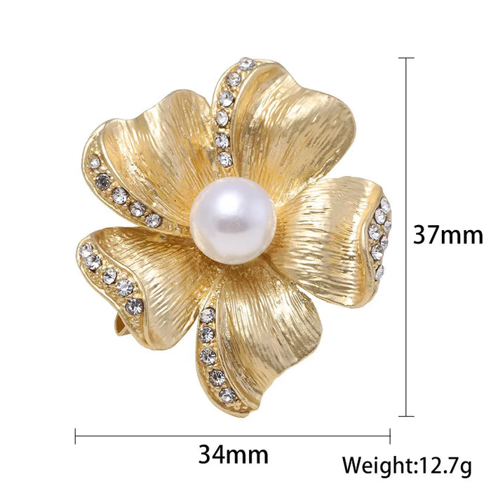 Luxury Jewelry Flower Lapel Pin With Pearl And Rhinestone