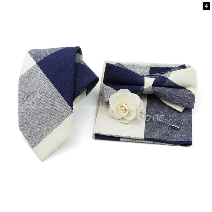 Classic Cotton Striped Necktie Set For Groom Business Or Wedding