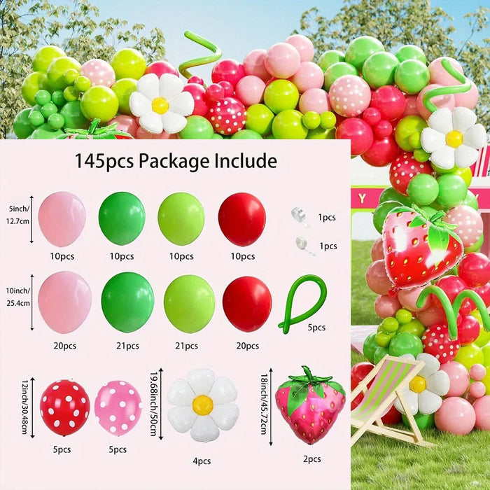 145Pcs Strawberry Balloon Garland Arch Kit Suitable For Wedding Birthday Party Anniversary Indoor And Outdoor Decoration