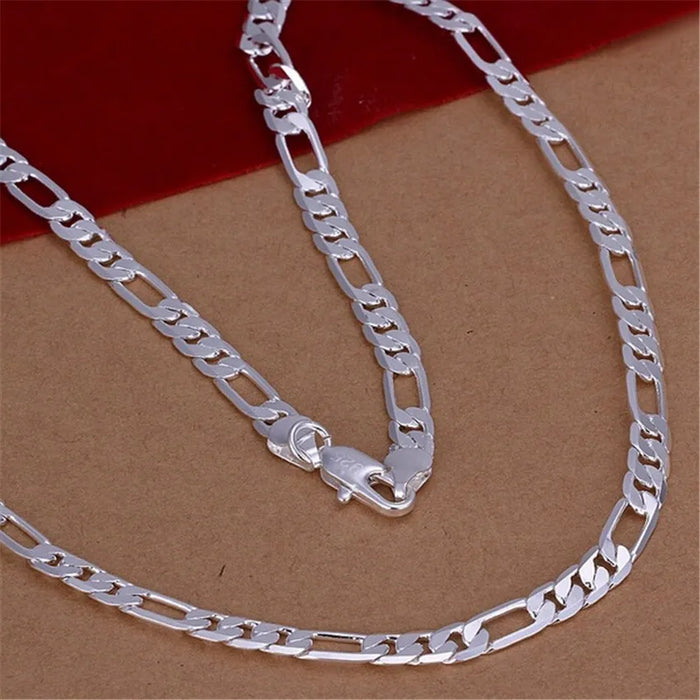 6Mm Flat Chain Silver Necklace High Quality Fashion Jewelry For Women Men Wedding Gift