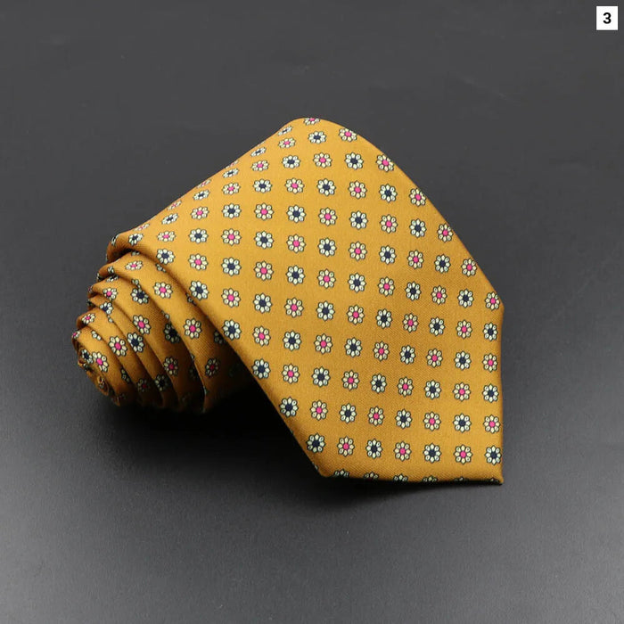 Silk Tie For Men 7.5Cm Soft Novelty Necktie In Blue Green And Orange Dot And Floral Design For Weddings And Business Gift Idea