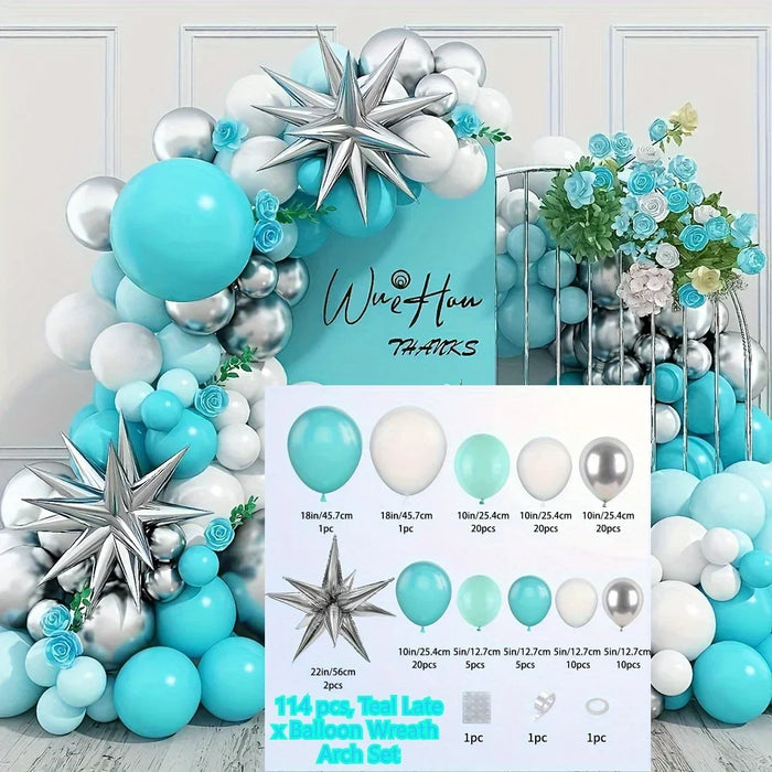 114Pcs Blue And Green Balloon Wreath Arch Set Suitable For Anniversaries Graduation Season Birthdays And Other Party Decoration