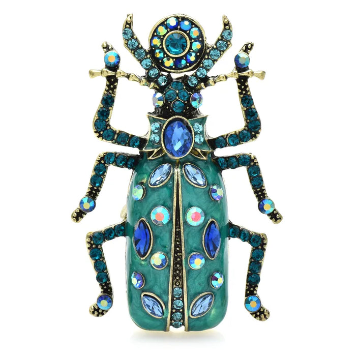 Enamel Beetle Brooch Rhinestone Insect Pin