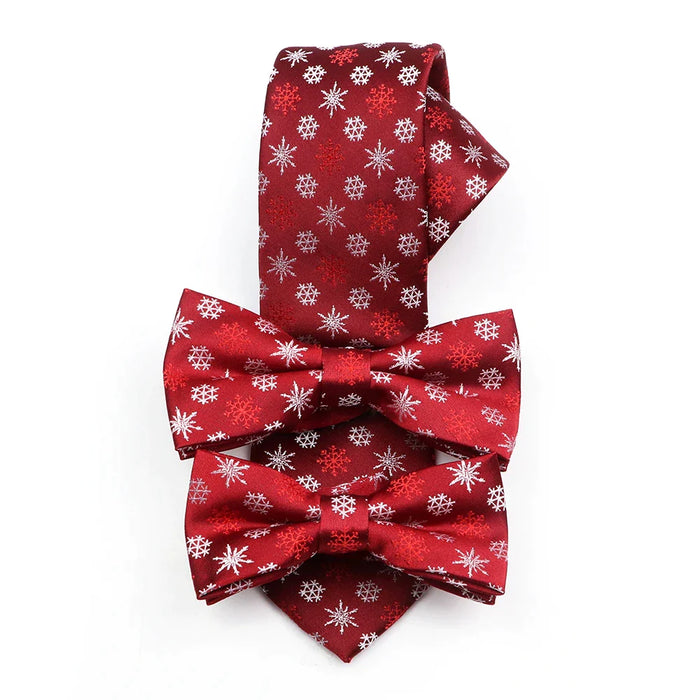 Christmas Tie Set Red Snowflake Pattern Parent-Child Polyester Gift Accessory