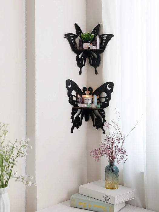 Boho Butterfly Wood Shelf Crystal Holder And Wall Decor