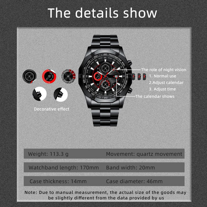 Luxury Fashion Mens Sports Calendar Watches For Men Business Stainless Steel Quartz Wrist Watch Classic Male Casual Watch