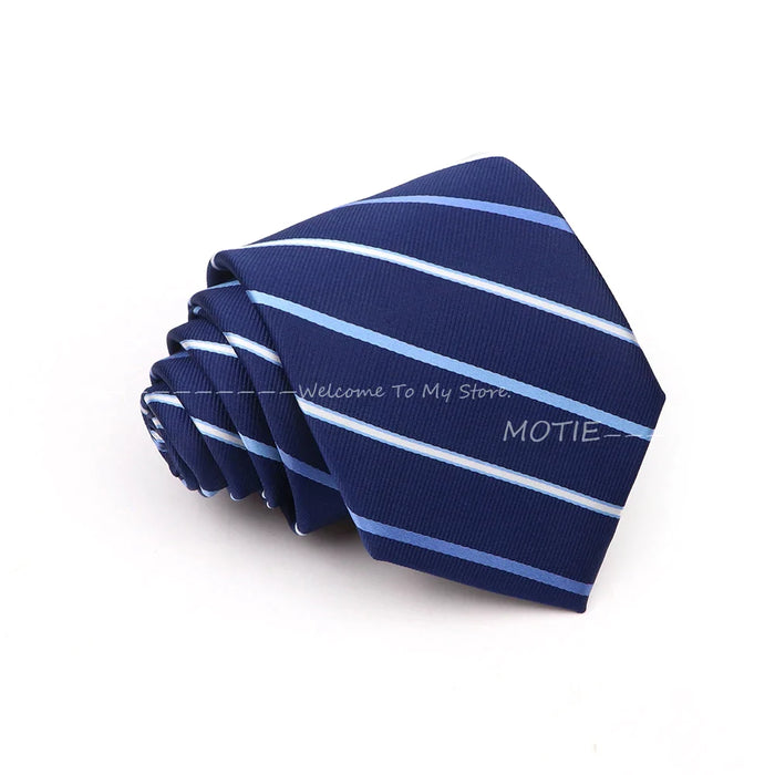 Blue Striped Polyester Tie For Business Weddings And Daily Wear