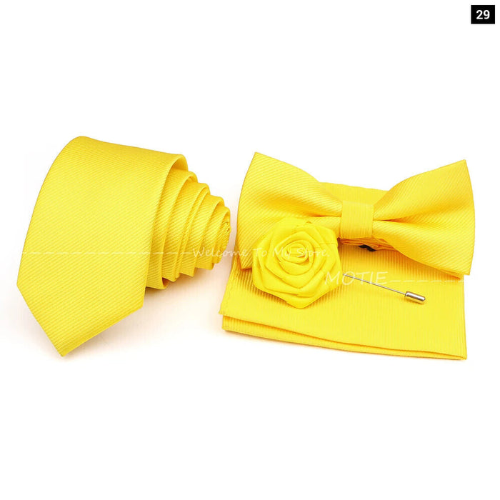 Tie Set Solid Colour Bowtie Handkerchief Brooch Cufflink For Business Weddings And Gifts