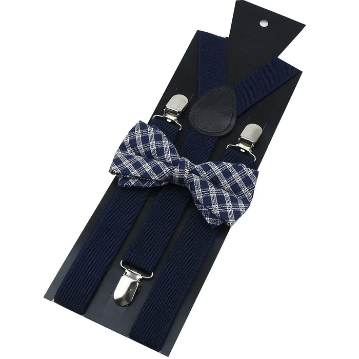 Cotton Plaid Bowtie Suspenders Set For Weddings