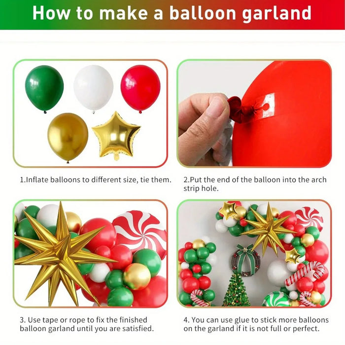 118Pcs Festive Christmas Balloon Garland Set Red Green White Gold Balloon Star Candy Cane And Gift Box Festive Decoration