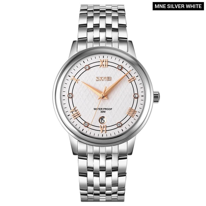 Men's Women's Stainless Steel Band Analog Calendar Display Quartz 3ATM 30M Water Resistant Wristwatch