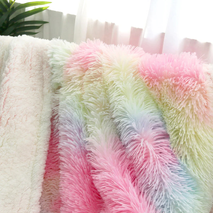 Soft Rainbow Faux Fur Blanket