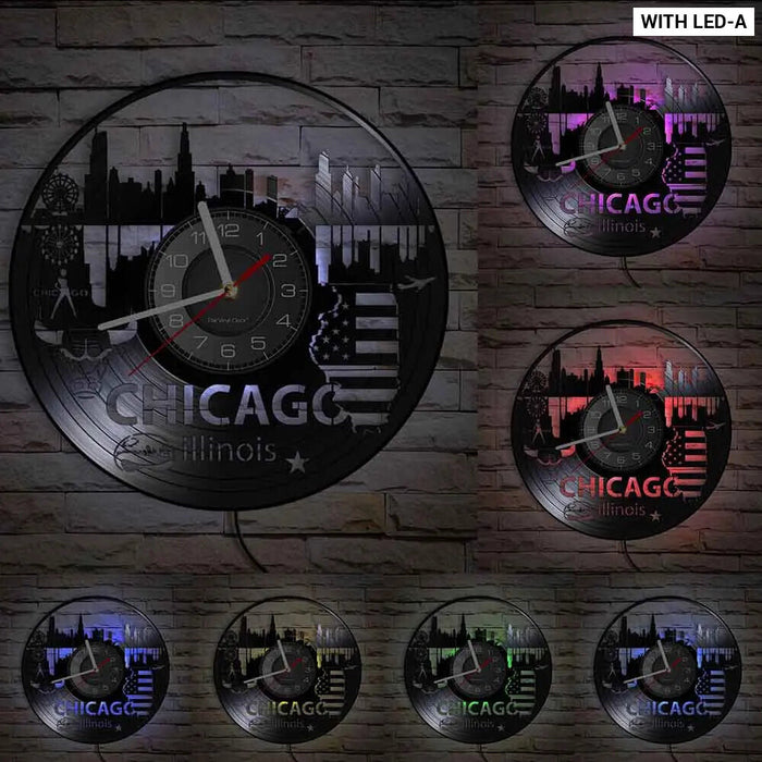 Chicago Skyline Vinyl Record Wall Clock