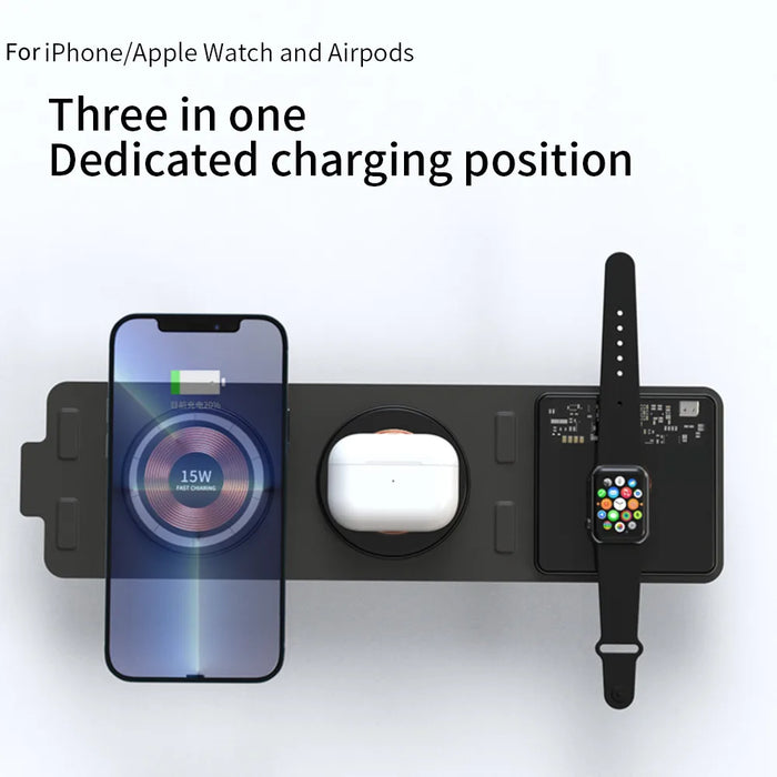 15W 3 In 1 Travel Transparent Foldable Portable Wireless Charger For Iphone 14 Pro Max 13 12 Iwatch8 7/Airpods