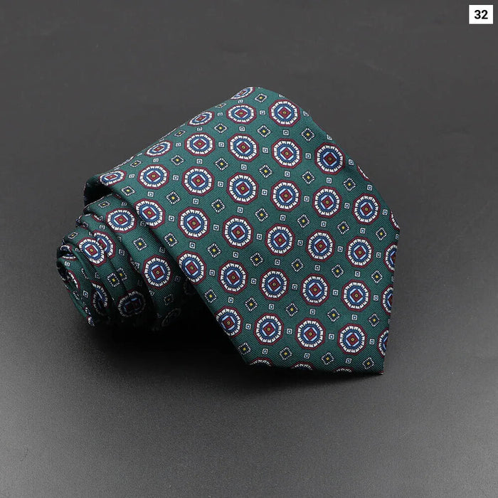 Silk Tie For Men 7.5Cm Soft Novelty Necktie In Blue Green And Orange Dot And Floral Design For Weddings And Business Gift Idea