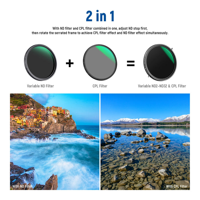 2 In 1 Variable Nd & Cpl Filter Nd2 Nd32 & Circular Polarizer 30 Layer Nano Coating Hd Glass