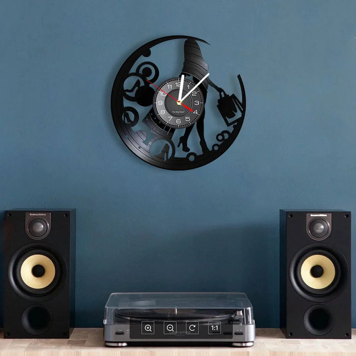 Chic Shopaholic Vinyl Record Wall Clock