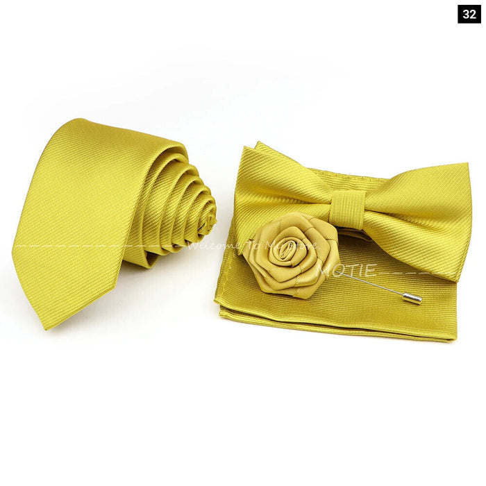 Tie Set Solid Colour Bowtie Handkerchief Brooch Cufflink For Business Weddings And Gifts