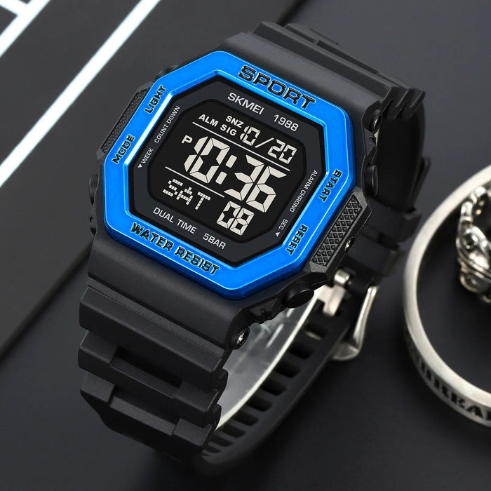 Men's TPU Band Band Digital Date Calendar Display 5ATM 50M Water Resistant Wristwatch