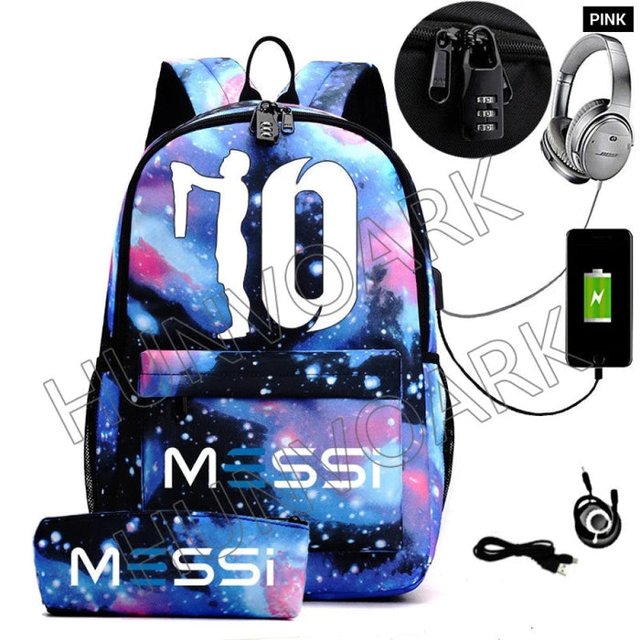 Unisex Messi Casual Computer 15.6 Inch Laptop Light Anti Theft School Bag 2Pcs