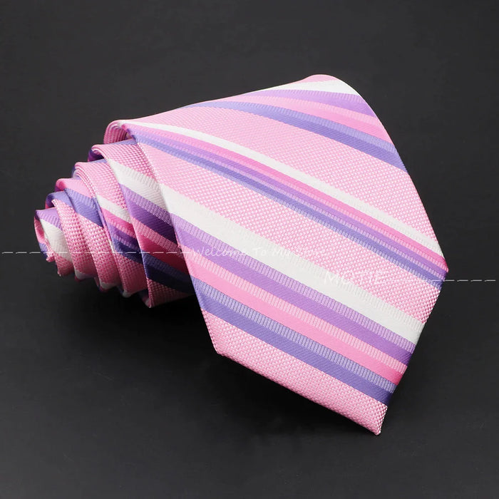 Mens Pink Purple Striped Tie For Business Weddings And Daily Wear