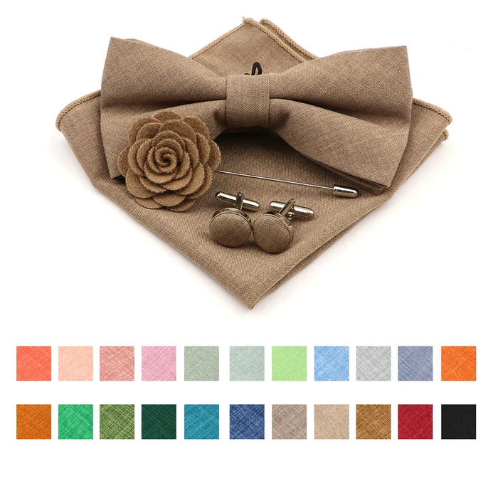 Classic Bowtie Set With Handkerchief Cufflink And Brooch