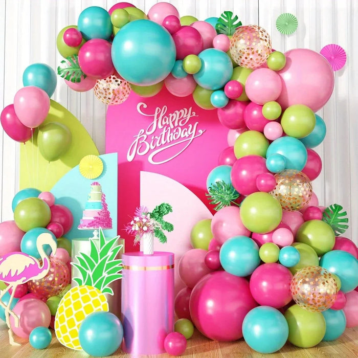 132Pcs Hawaiian Themed Balloon Set Suitable For Pool Barbecue Parties Birthday Anniversaries Adult Party Decorations