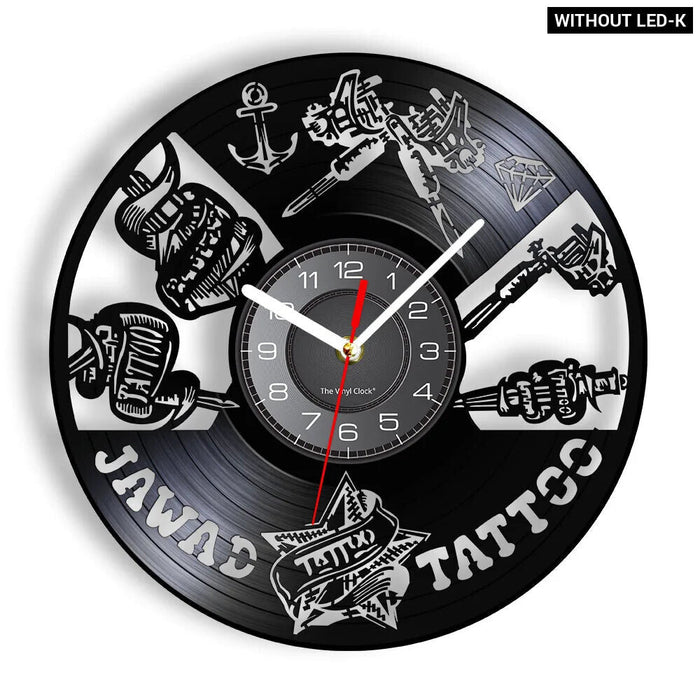 Vinyl Record Wall Clock For Tattoo Studio Decor