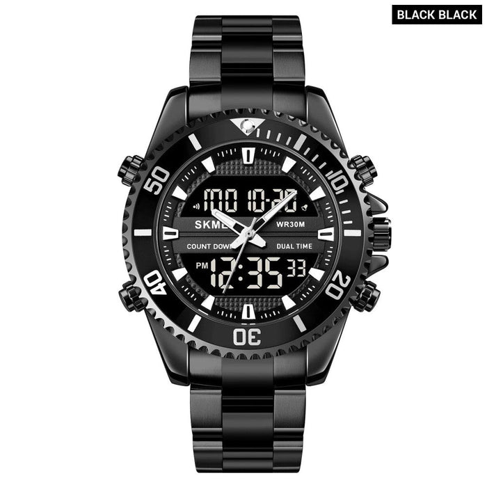 Men’s Stainless Steel Band Digital Analog Date Calendar