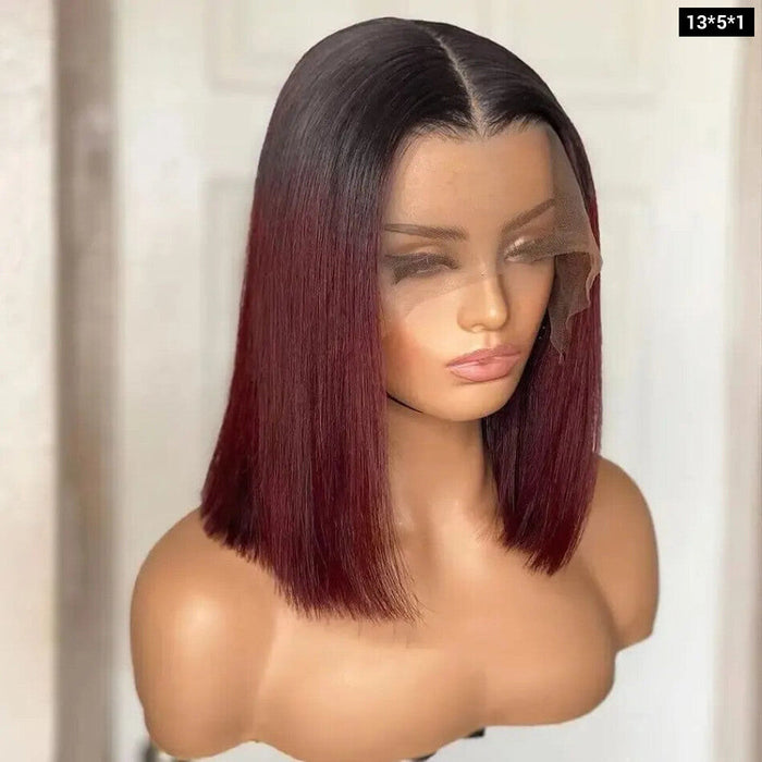 Burgundy Short Bob Human Hair Lace Front Wig