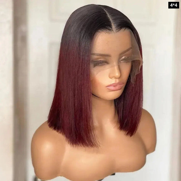 Burgundy Short Bob Human Hair Lace Front Wig