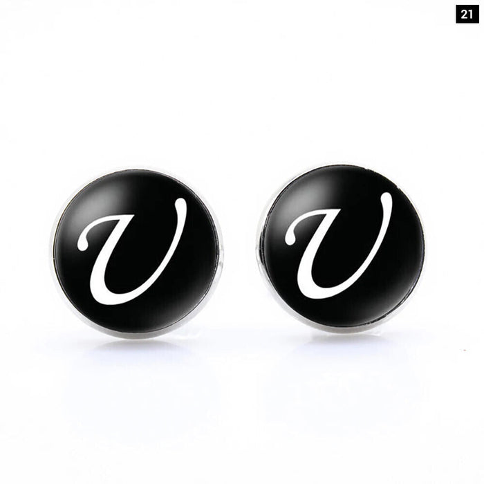 Classic Black Cufflinks For Groom Business 26 Letters Initials Gift