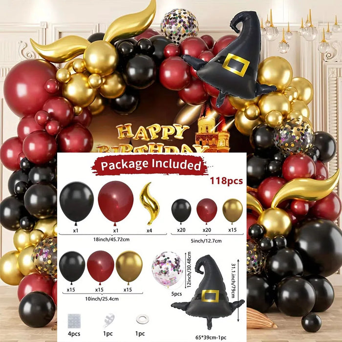 118Pcs Magic School Balloon Flower Ring Arch Set Magic School Theme Aluminum Film Balloon Birthday Decoration Magic Theme