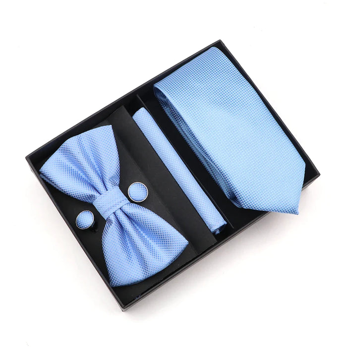 Premium Striped Tie Set Box Necktie Bowtie Handkerchief Cufflinks For Weddings And Suits