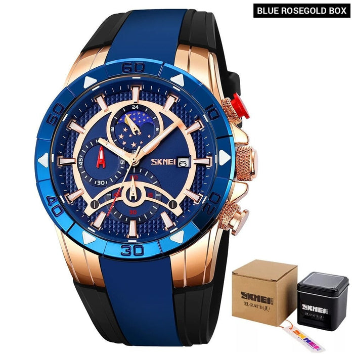 Men's Silicone Analog Calendar Display Quartz 3ATM 30M Water Resistant Wristwatch