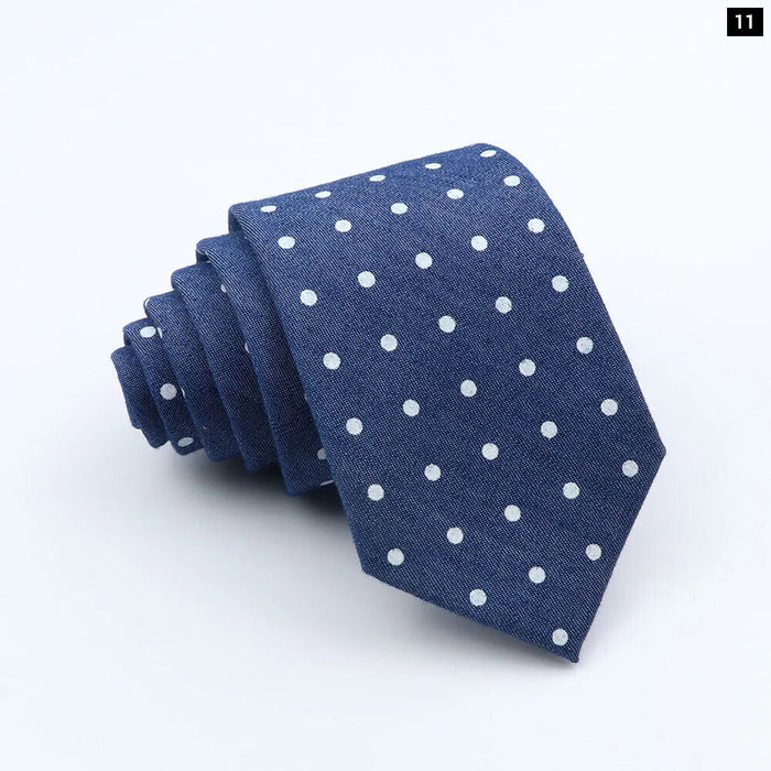 Classic Denim Floral Tie 7cm Skinny Cotton Feather Dot Mens