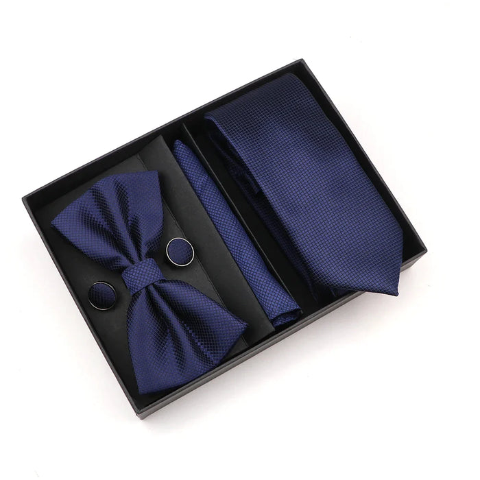 Premium Striped Tie Set Box Necktie Bowtie Handkerchief Cufflinks For Weddings And Suits